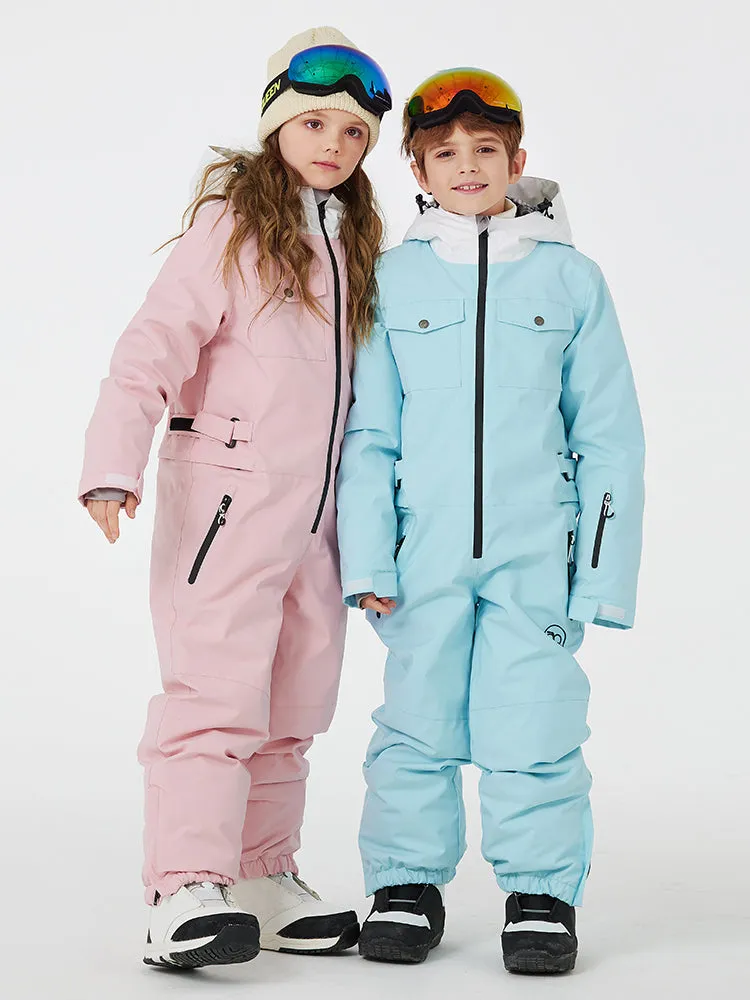 Kid's Unisex One Piece Snow Suits Half-zip Snow Jumpsuits