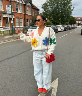 Kyla white flower cardigan