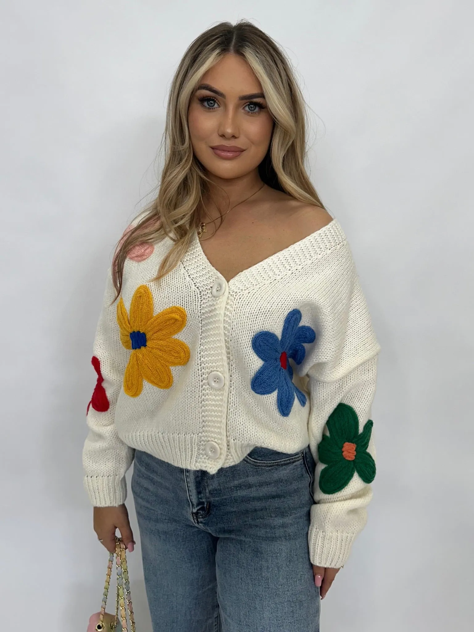 Kyla white flower cardigan