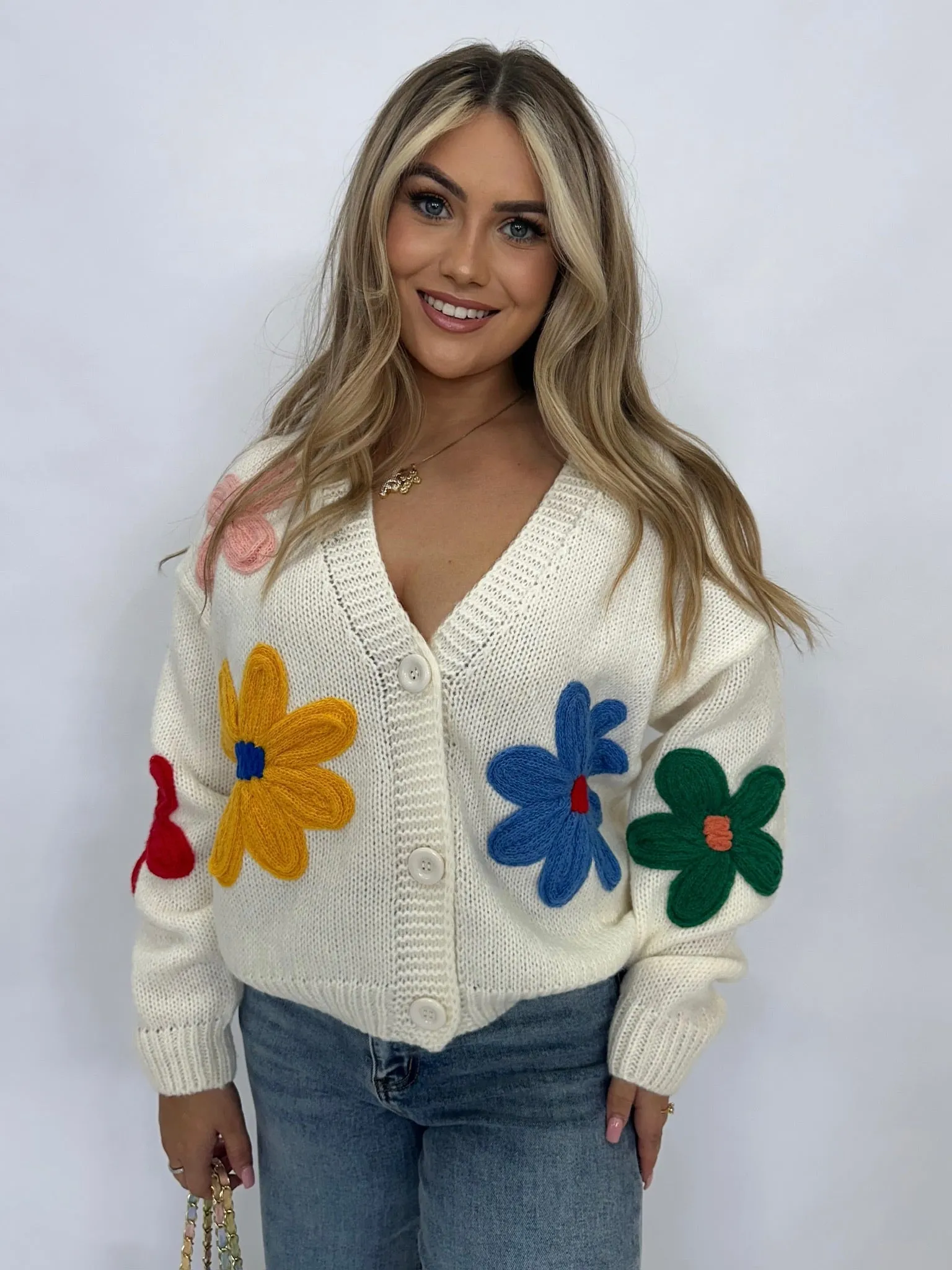 Kyla white flower cardigan