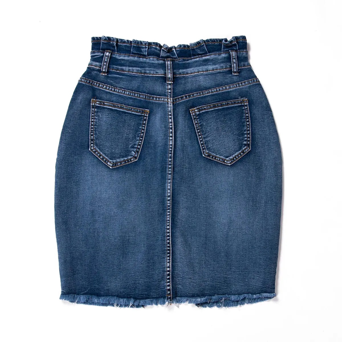 Ladies Denim Skirts Women’s Dissymmetry Personality Rough Edge Slimming High Waist Wrap Hip Skirts Ripped Short Mini Skirt