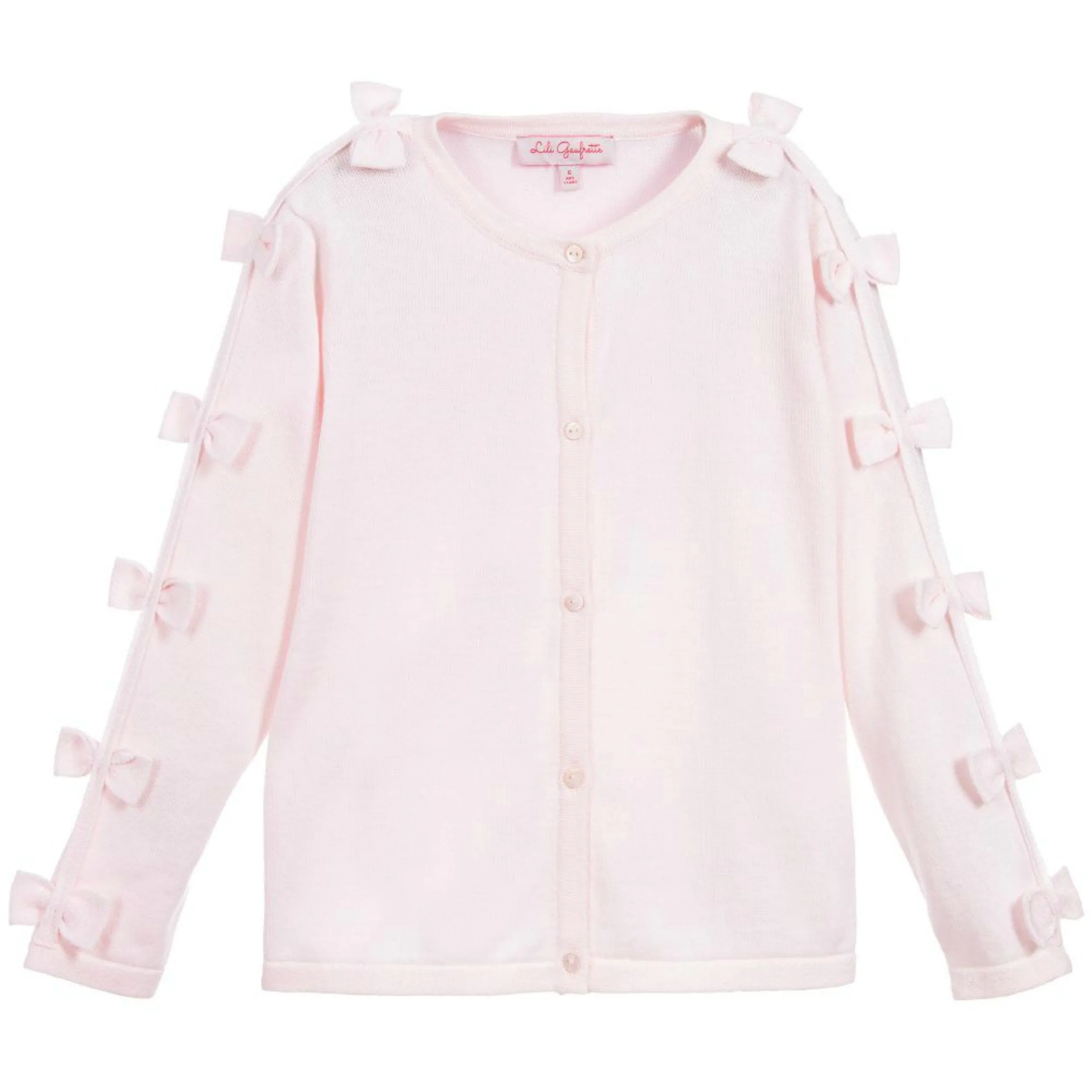 Lili Gaufrette Infant to Youth Girls Pink Knit Bow Cardigan