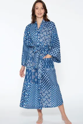 Long Cotton Robe - Indigo Mosaic