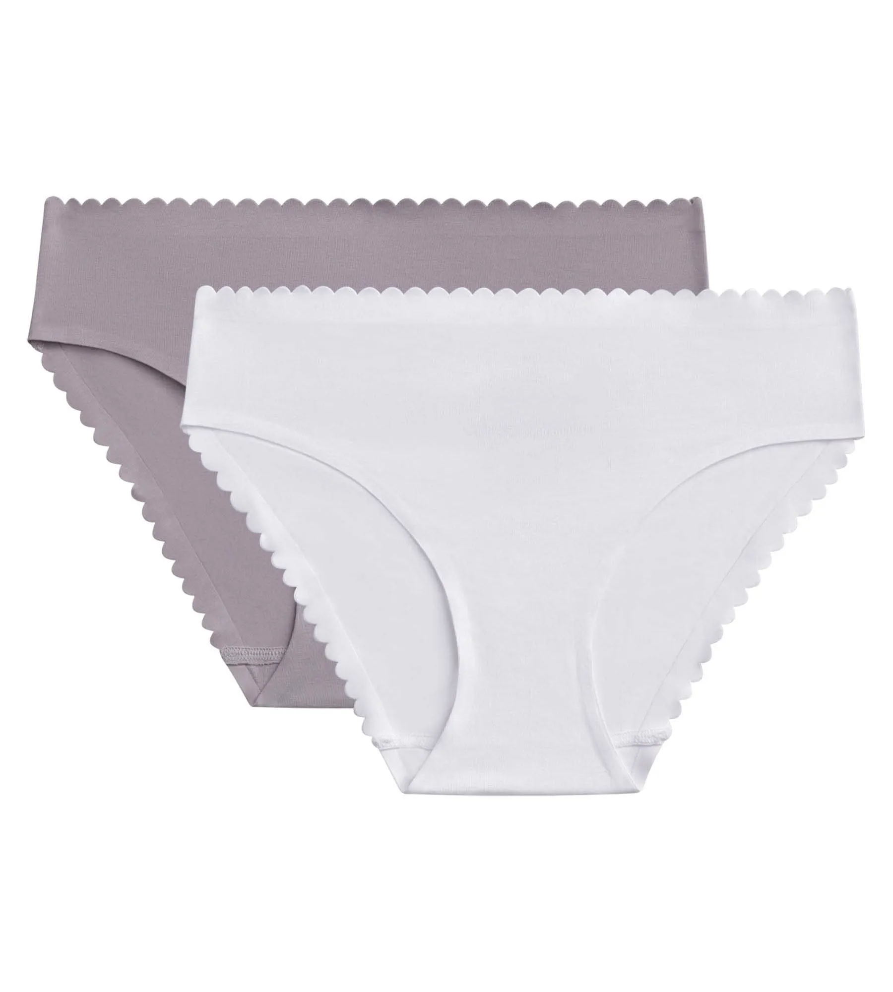 Lot de 2 slips femme en coton stretch Blanc et Gris Body Touch Easy