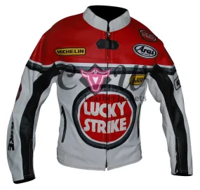 Lucky Strike Red and White Replica Leather Jacket