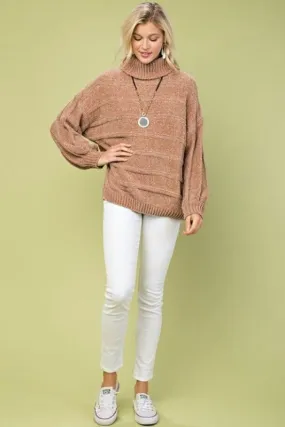 Main Strip Chenille Turtleneck Top - Camel