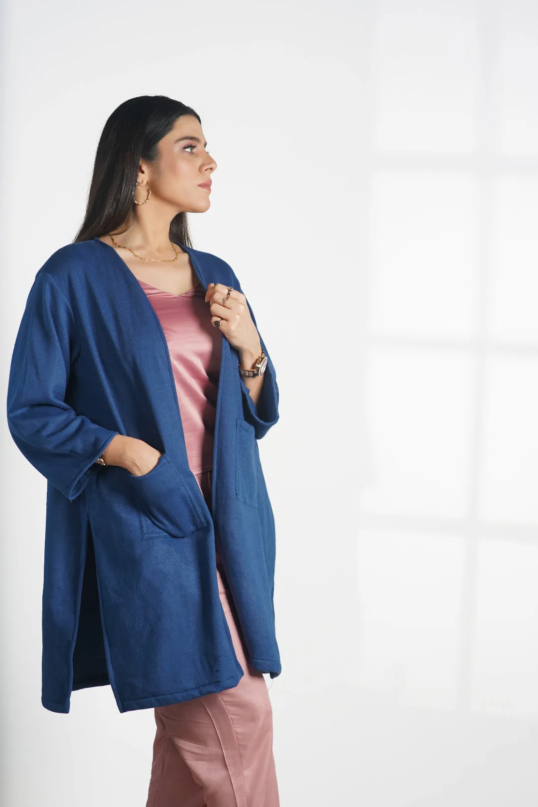 Marineblue Longline Shrug - Solid