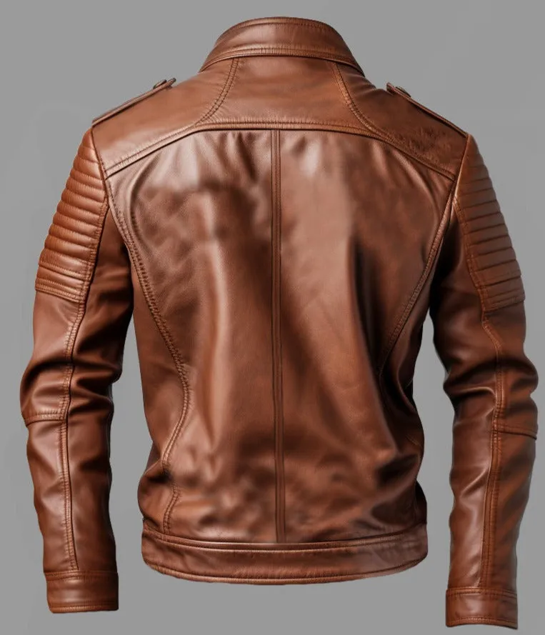 Men Benjamin Brown Biker Leather Jacket