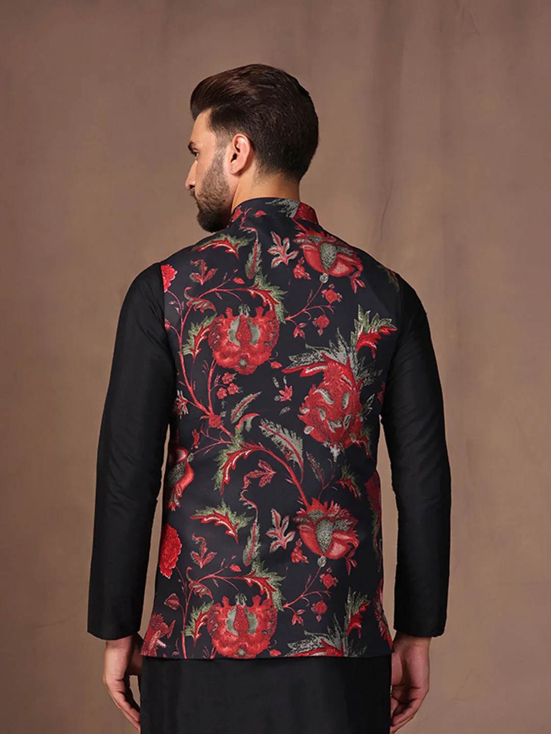 Men Black Printed Jacket (Set of 1)