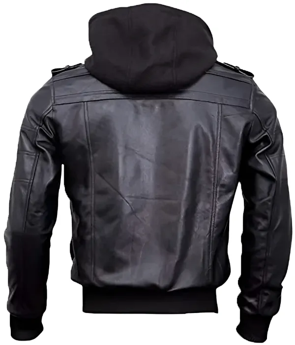 Men's Black Bomber Hooded Leather Jacket