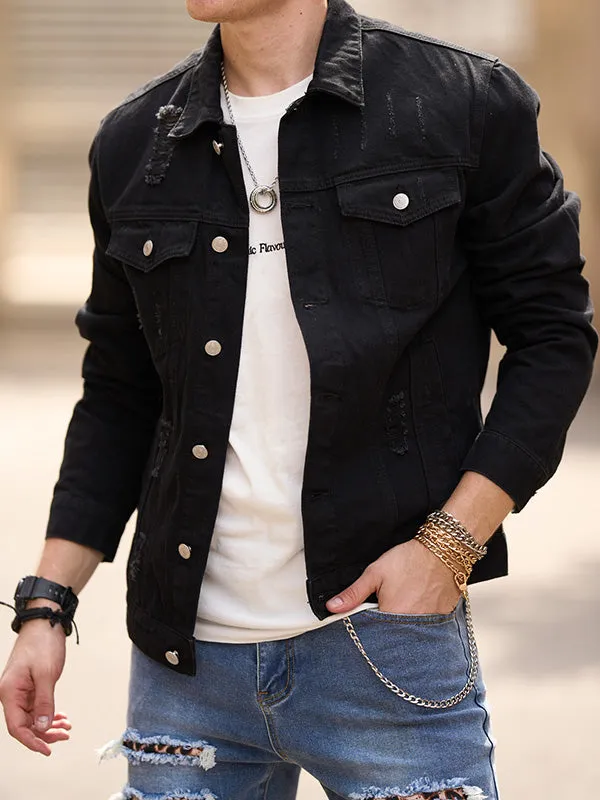 Men's Double Pocket Distressed Casual Denim Jacket