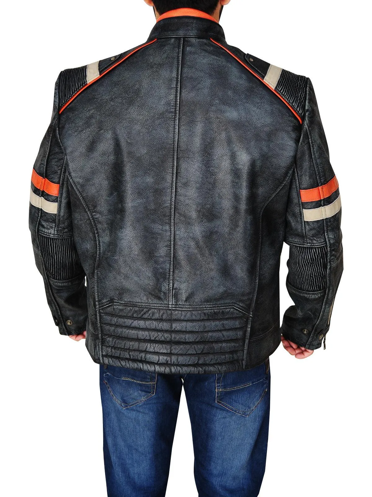 Men's Trending Black Cafe Distressed Racer Jacket