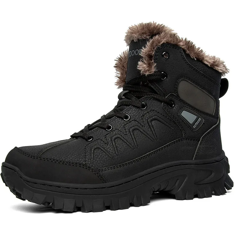 Men's Warm Fleece Snow Boots, Wear-resistant Comfortable Non-Slip Outdoor Hiking Boots, Winter, Black