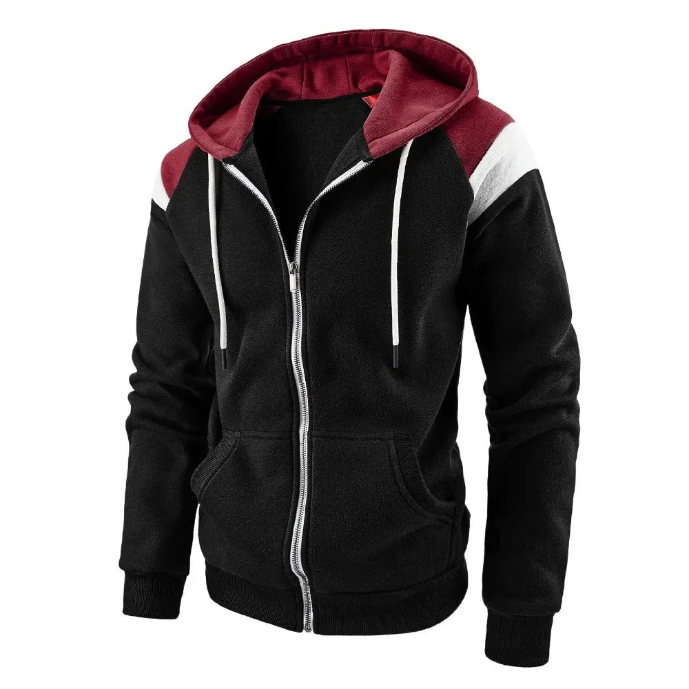 Mens Zipped Up Hoodie with Shoulder Details