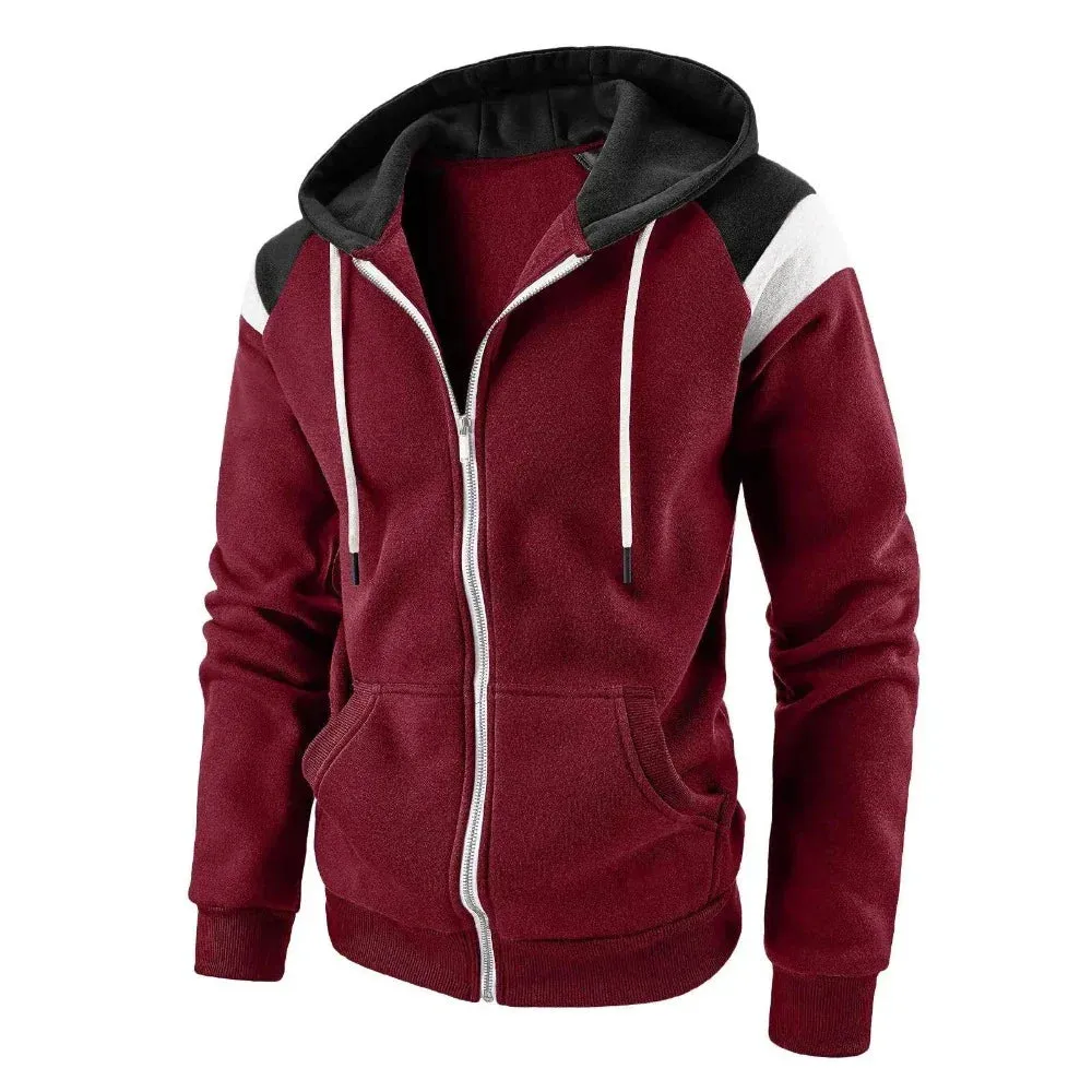 Mens Zipped Up Hoodie with Shoulder Details