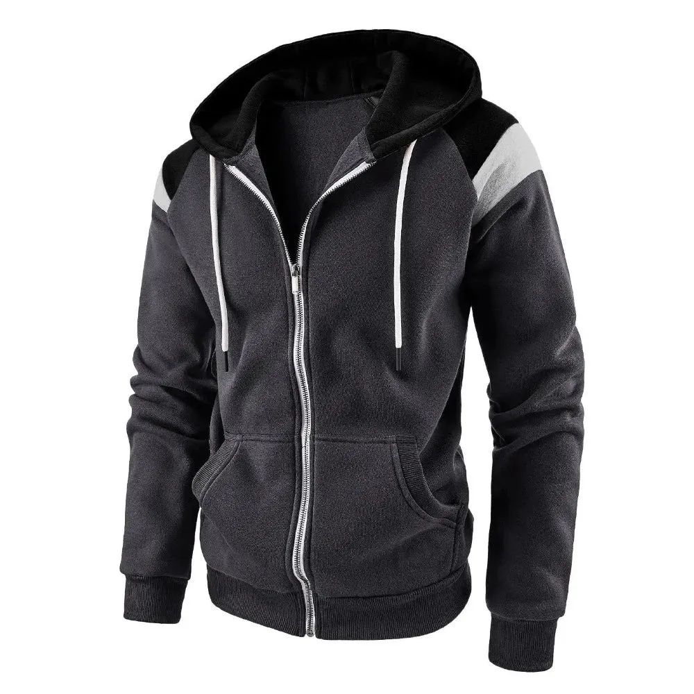 Mens Zipped Up Hoodie with Shoulder Details