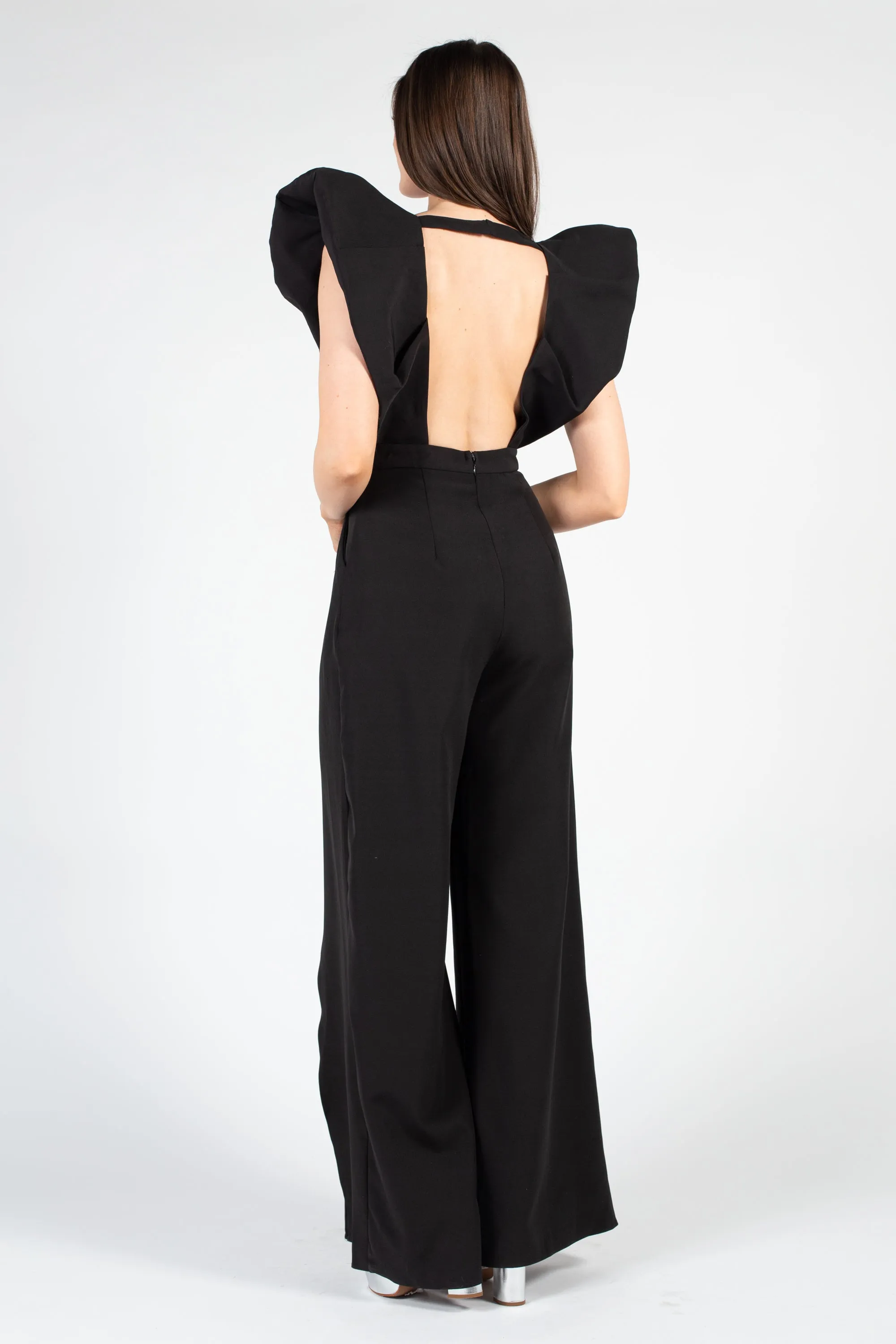 Meredith Neoprene Split Wide Leg Jumpsuit