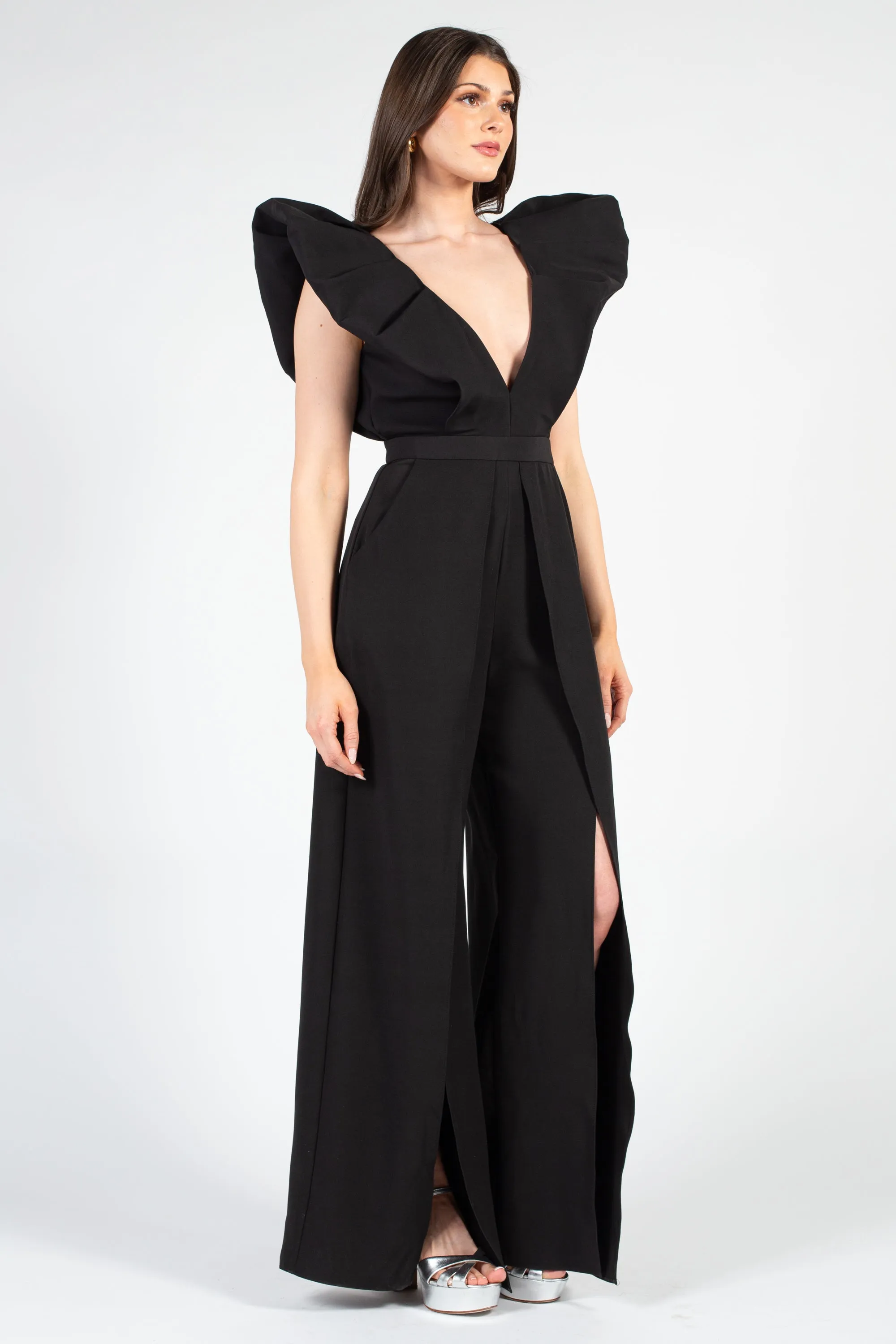 Meredith Neoprene Split Wide Leg Jumpsuit