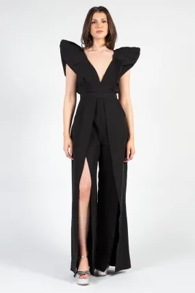 Meredith Neoprene Split Wide Leg Jumpsuit