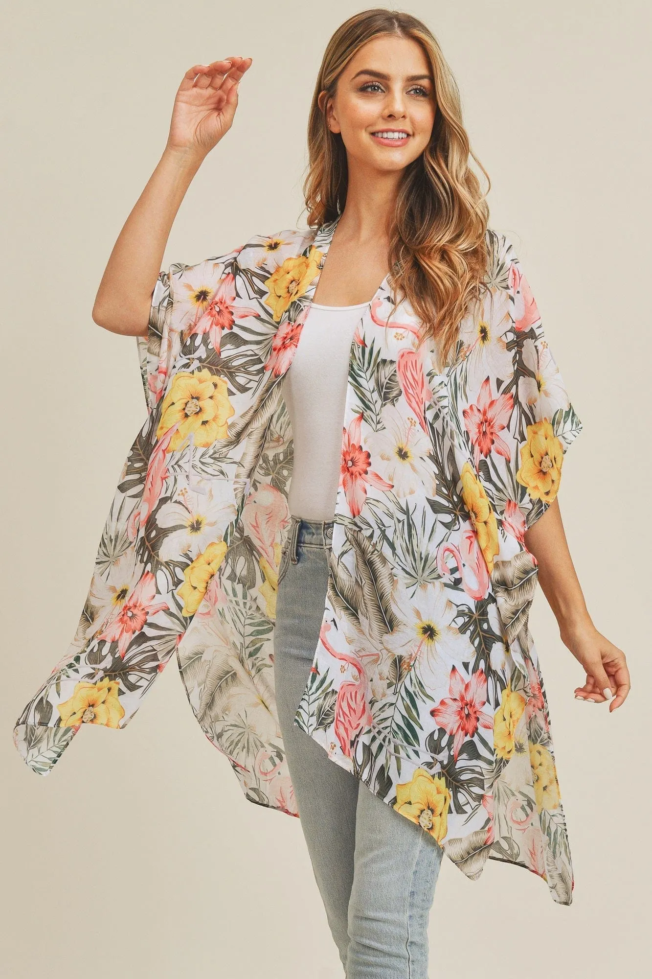 MS0219 Tropical Flamingo Summer Beach Kimono