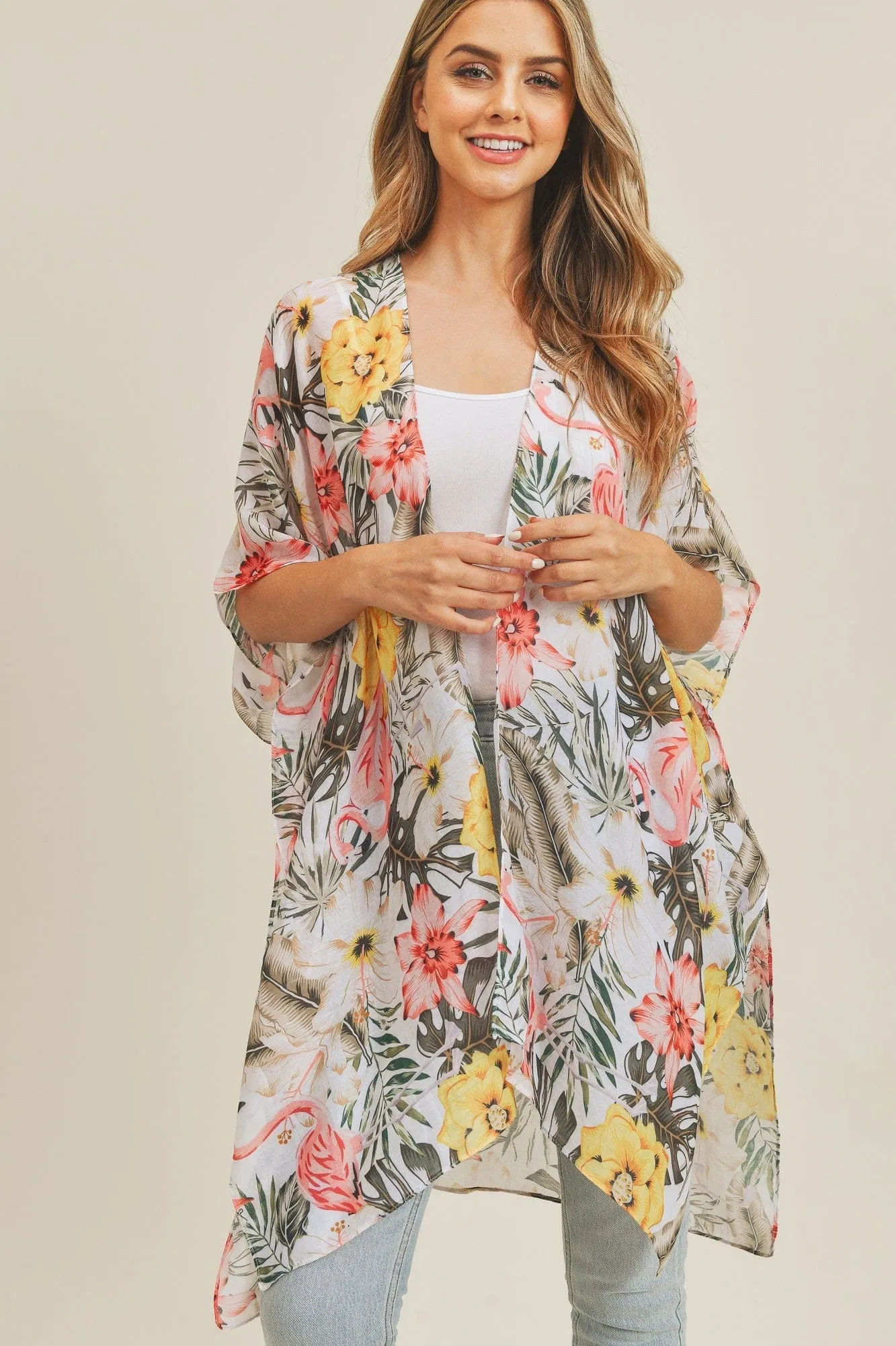 MS0219 Tropical Flamingo Summer Beach Kimono