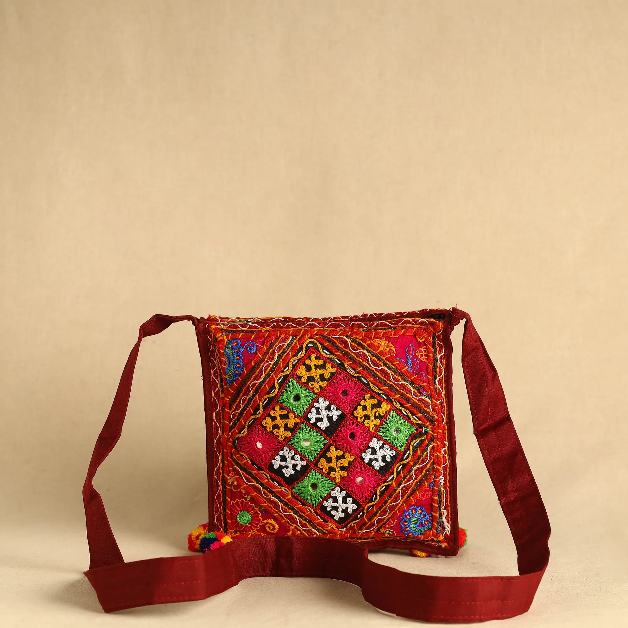 Multicolor - Kutch Abhla Bawariya Hand Embroidery Mirror Work Sling Bag 08