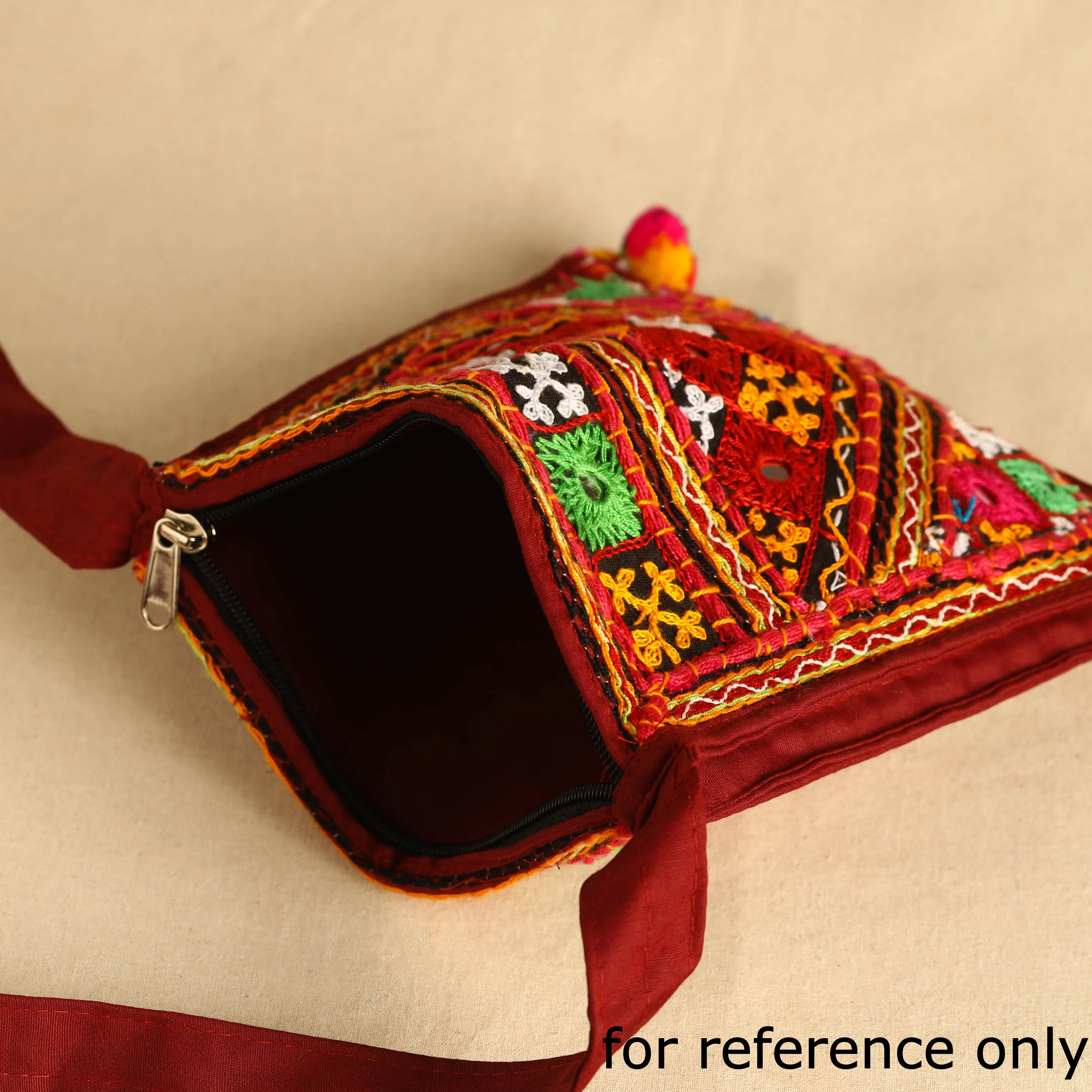 Multicolor - Kutch Abhla Bawariya Hand Embroidery Mirror Work Sling Bag 08