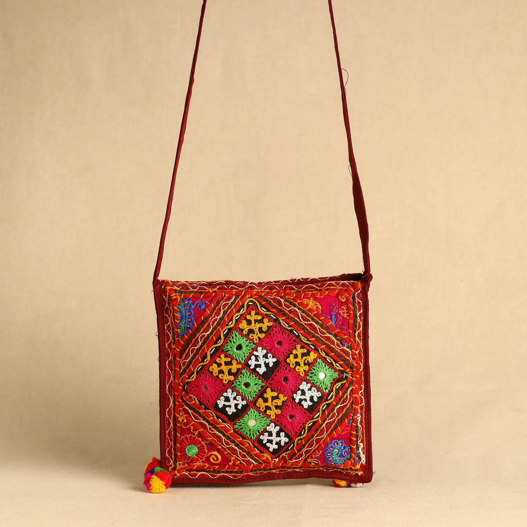 Multicolor - Kutch Abhla Bawariya Hand Embroidery Mirror Work Sling Bag 08