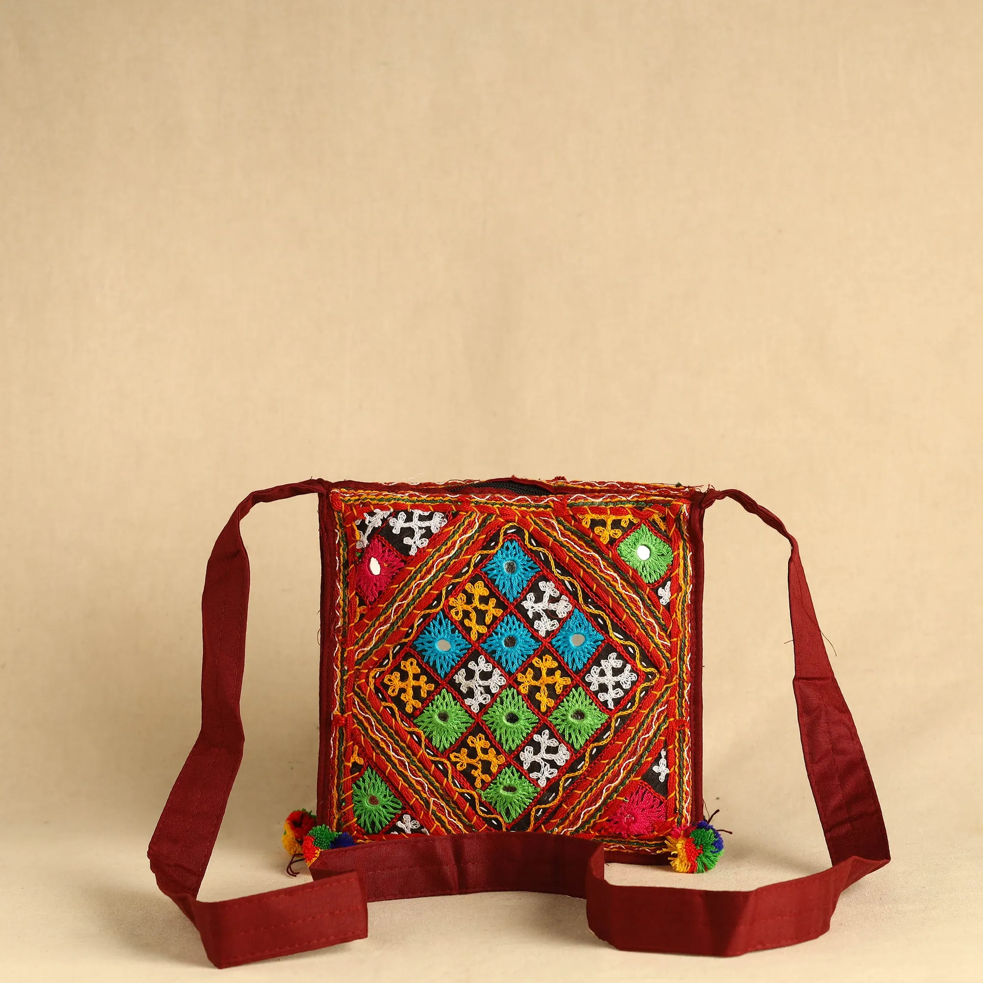 Multicolor - Kutch Abhla Bawariya Hand Embroidery Mirror Work Sling Bag 09