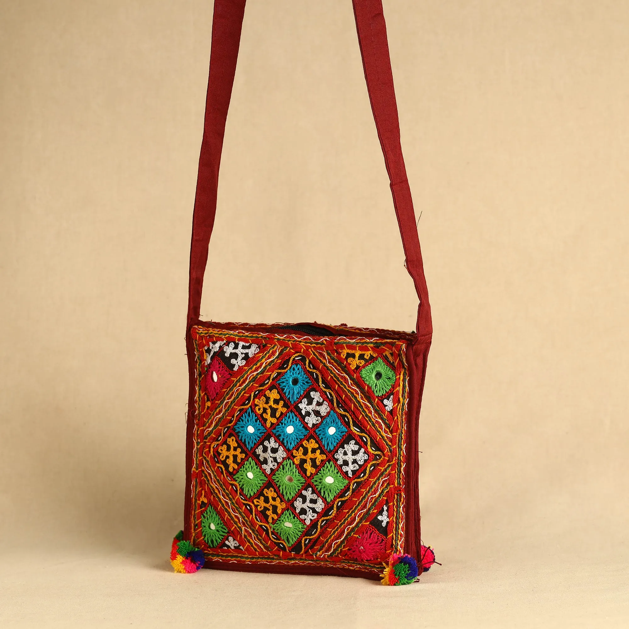 Multicolor - Kutch Abhla Bawariya Hand Embroidery Mirror Work Sling Bag 09