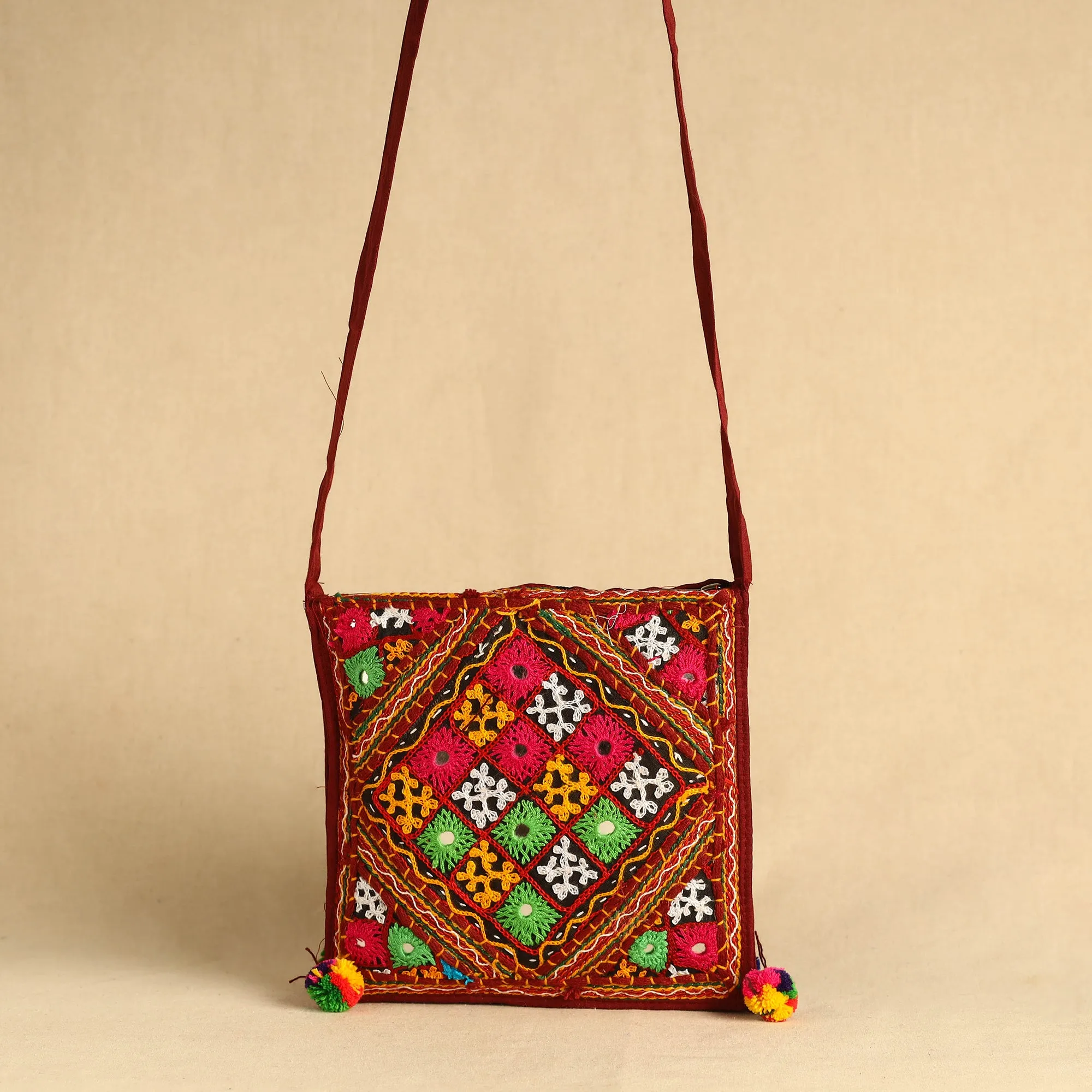 Multicolor - Kutch Abhla Bawariya Hand Embroidery Mirror Work Sling Bag 09