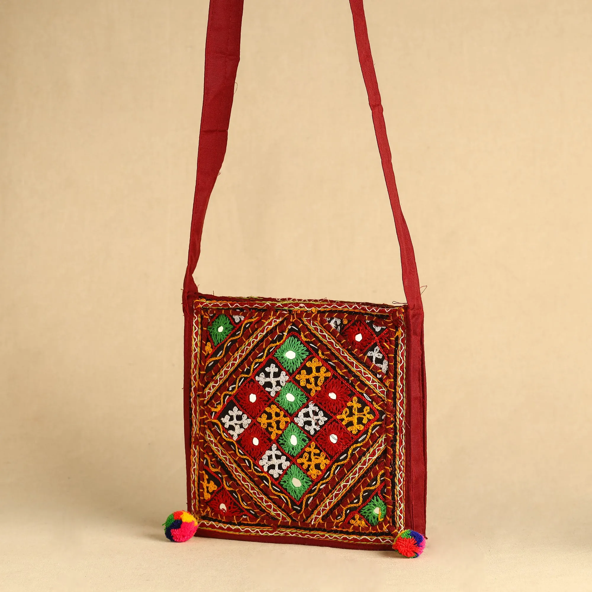 Multicolor - Kutch Abhla Bawariya Hand Embroidery Mirror Work Sling Bag 14