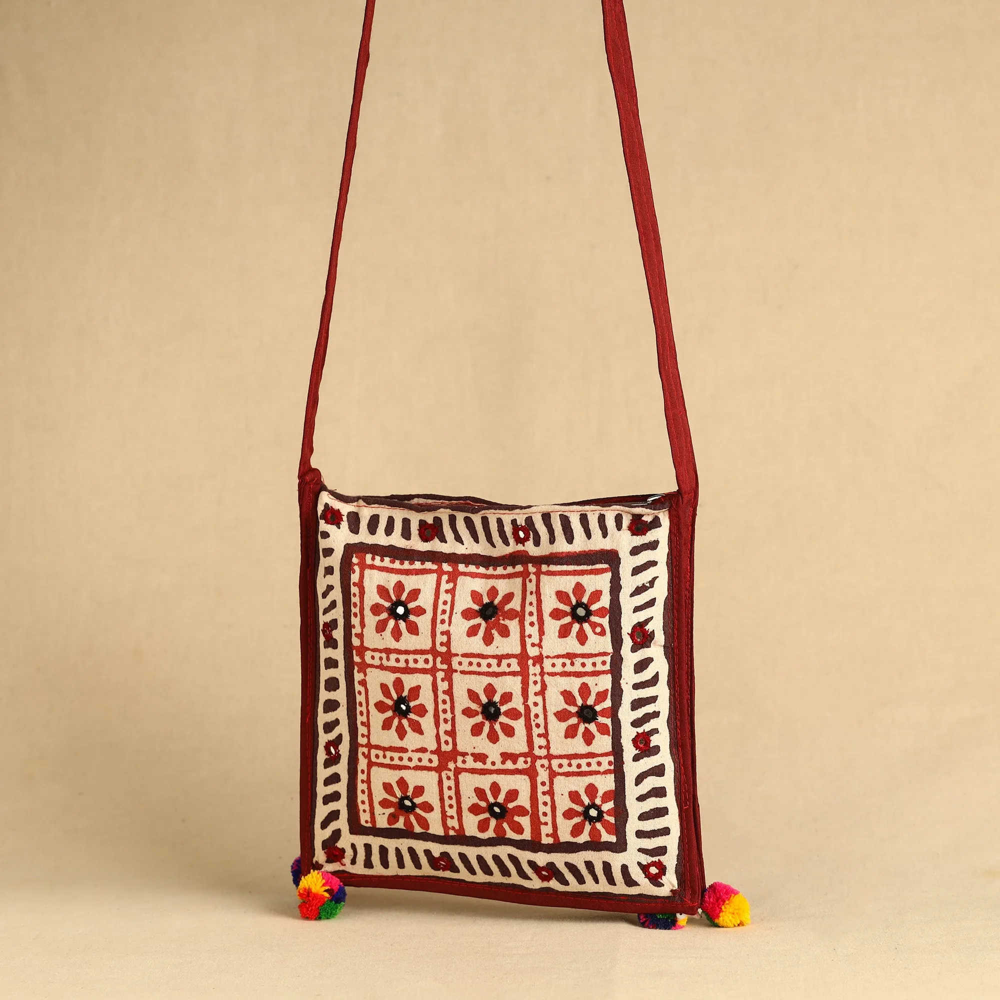 Multicolor - Kutch Bela Hand Block Printed Mirror Work Sling Bag 01