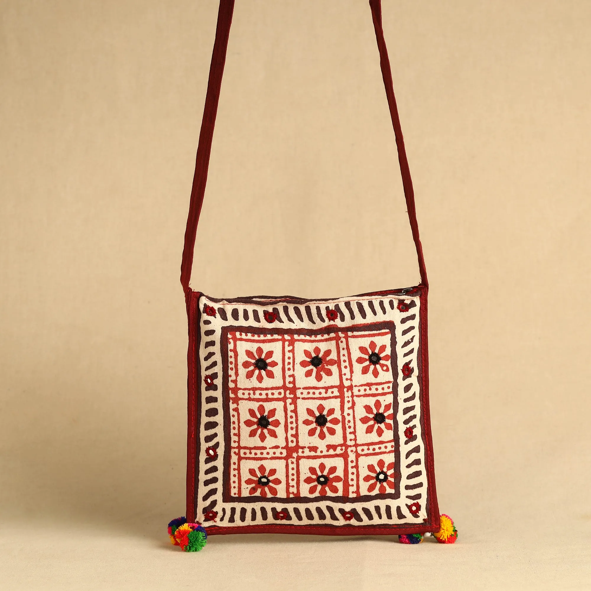 Multicolor - Kutch Bela Hand Block Printed Mirror Work Sling Bag 01