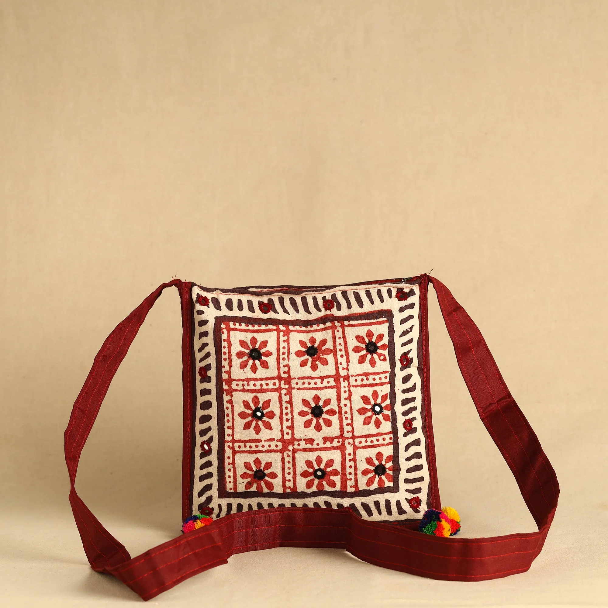 Multicolor - Kutch Bela Hand Block Printed Mirror Work Sling Bag 01