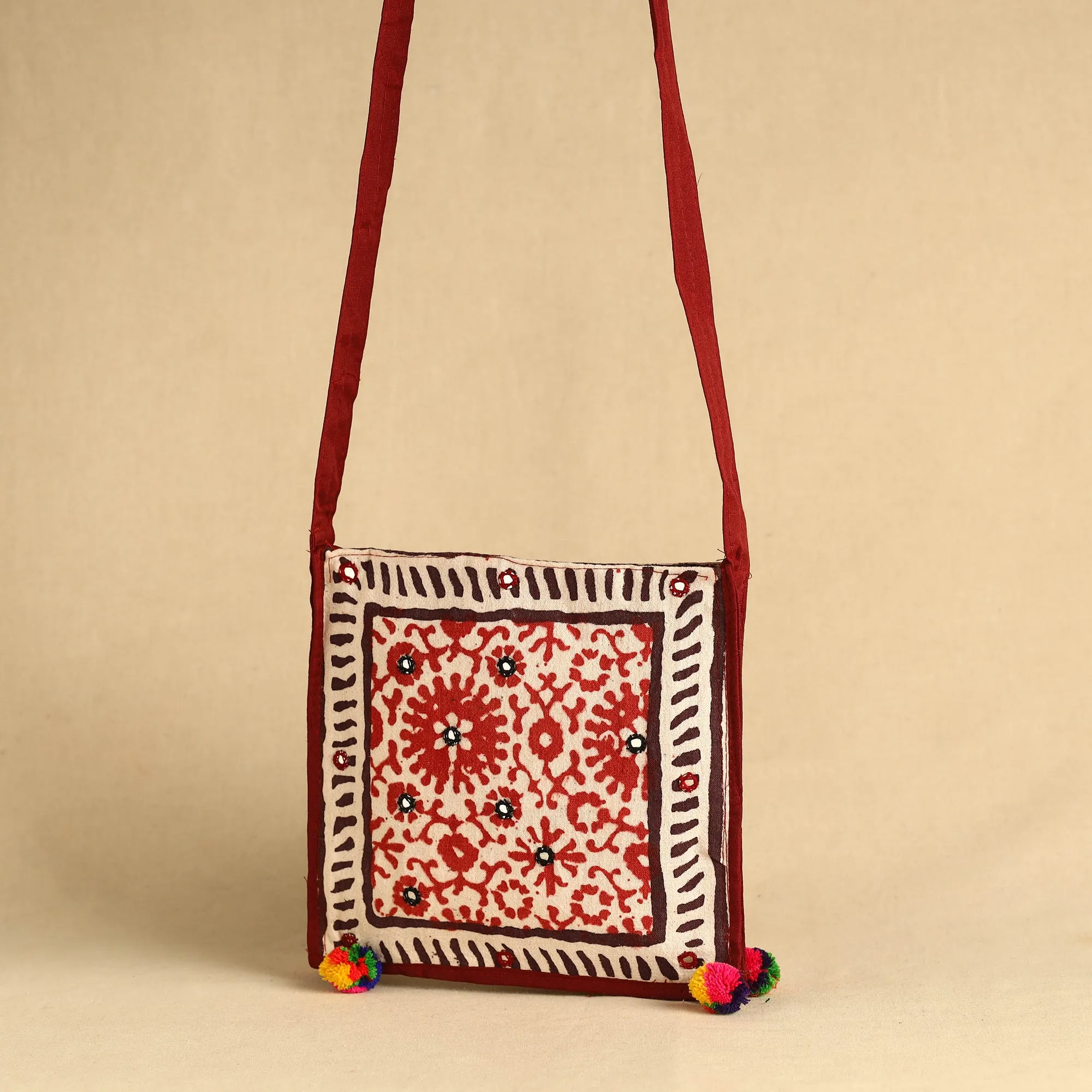 Multicolor - Kutch Bela Hand Block Printed Mirror Work Sling Bag 04