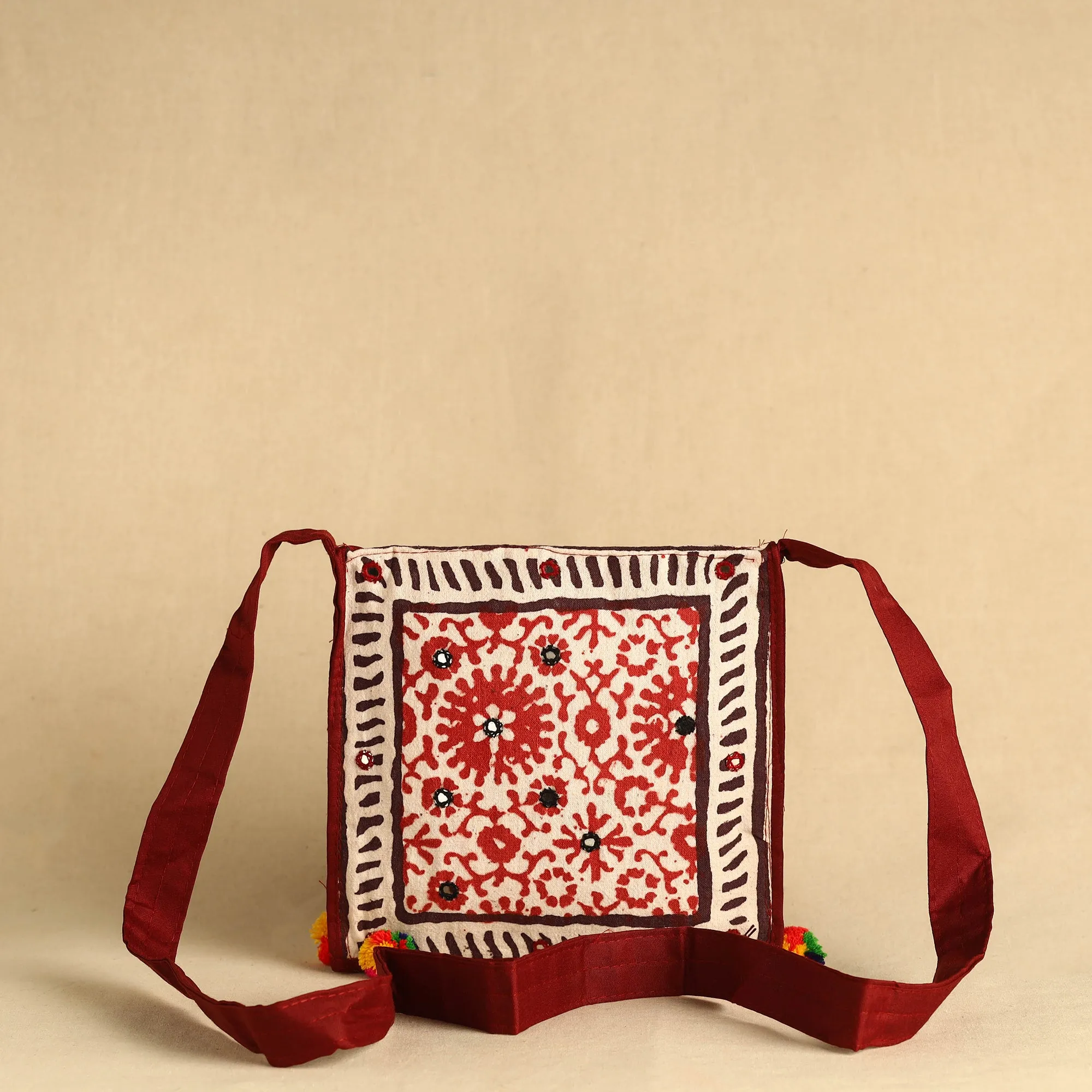 Multicolor - Kutch Bela Hand Block Printed Mirror Work Sling Bag 04