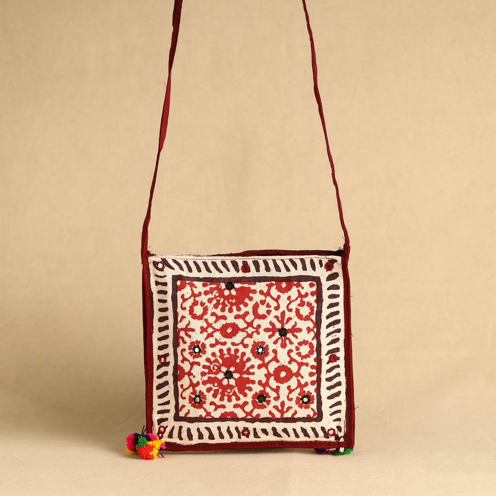 Multicolor - Kutch Bela Hand Block Printed Mirror Work Sling Bag 04