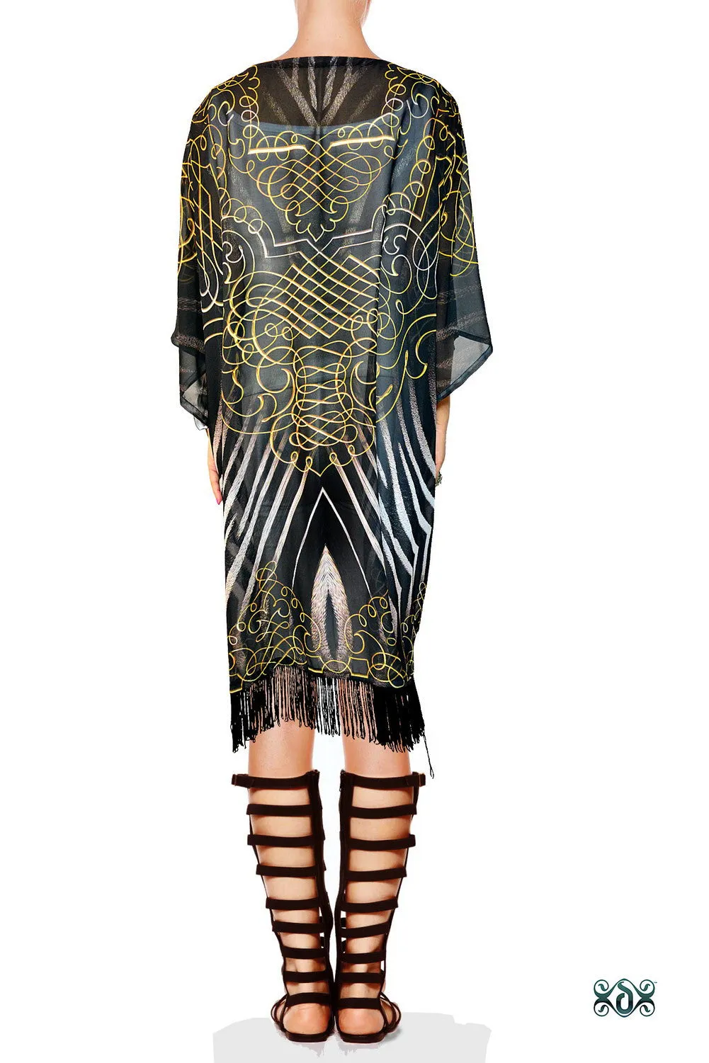 NATURE MORTE Decorative Stripes Devarshy Short Georgette Kimono Jacket - 1036A