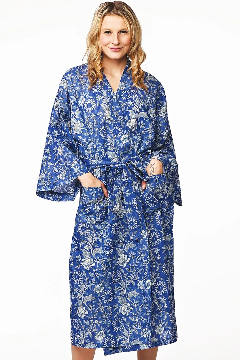 NEW! Long Cotton Robe - Indigo Inspiration