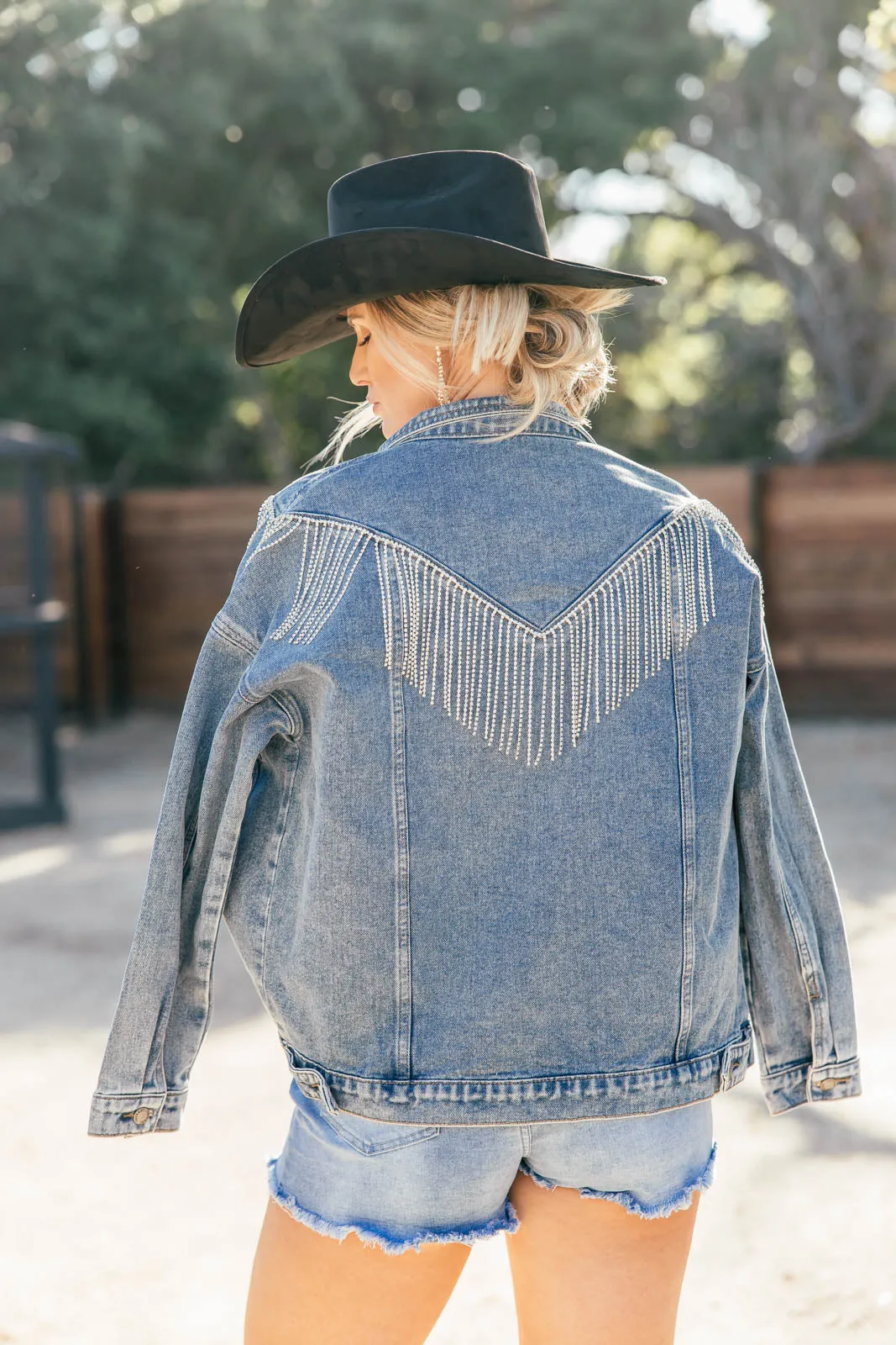 NEW!! The Pendleton Rhinestone Fringe Denim Jacket