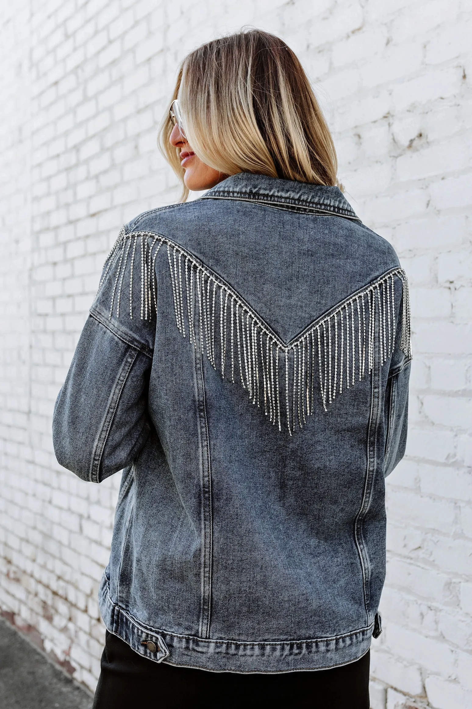 NEW!! The Pendleton Rhinestone Fringe Denim Jacket