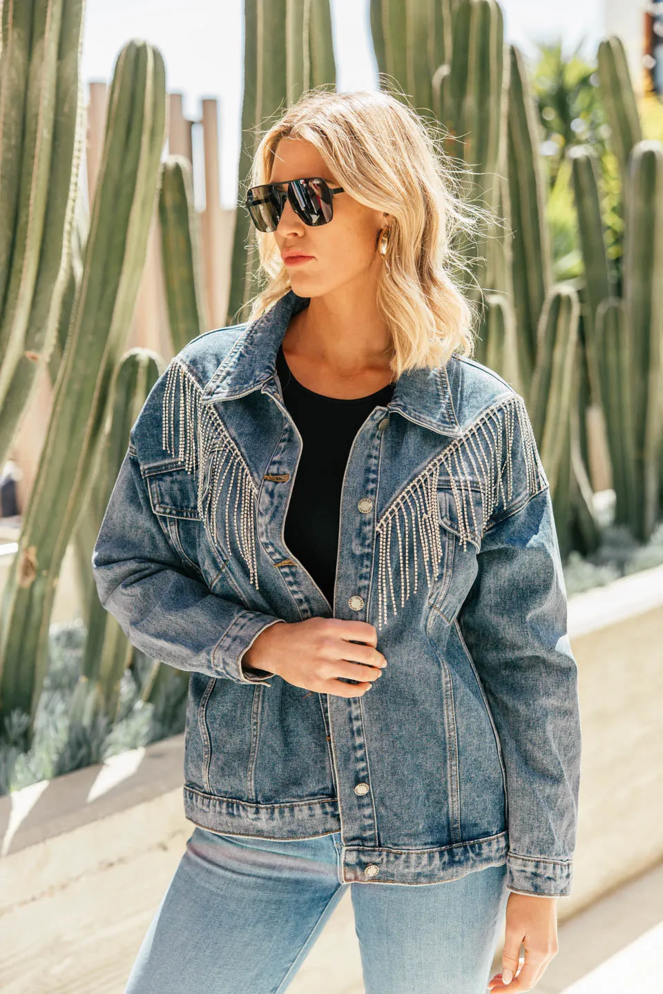 NEW!! The Pendleton Rhinestone Fringe Denim Jacket