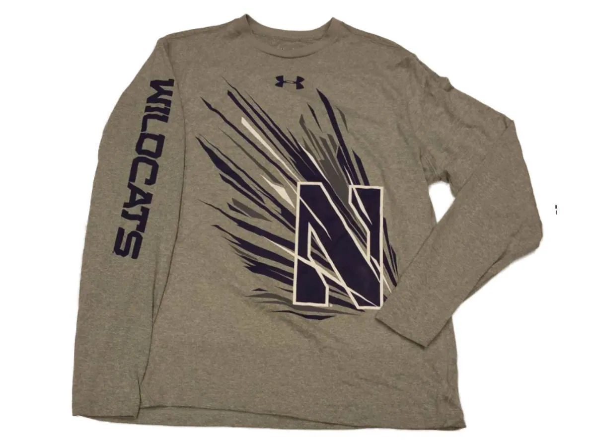 Northwestern Wildcats Under Armour Anti-Odor Heatgear Gray LS Crew T-Shirt (L)