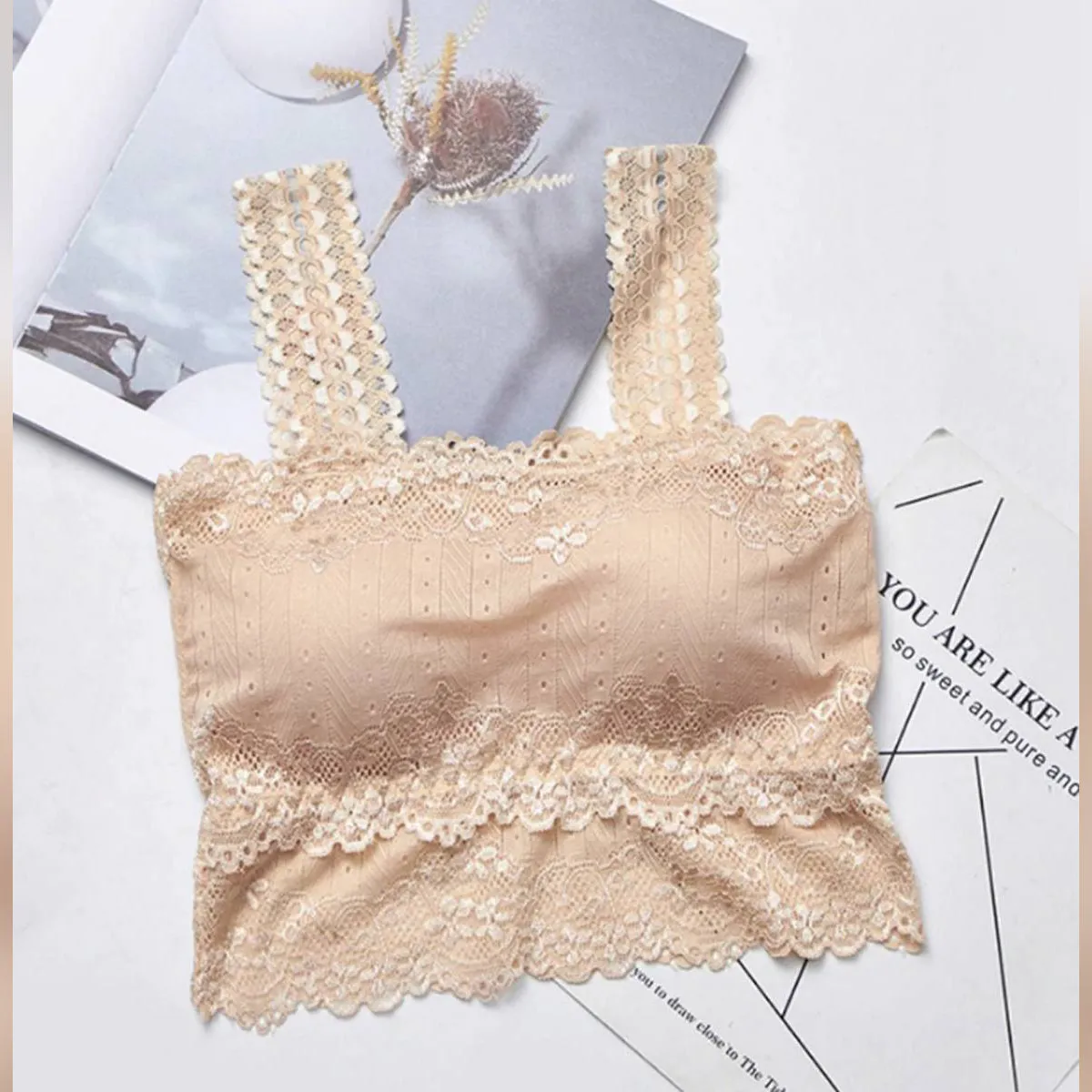 Padded Lace Embroidery Crop Top Bra-423