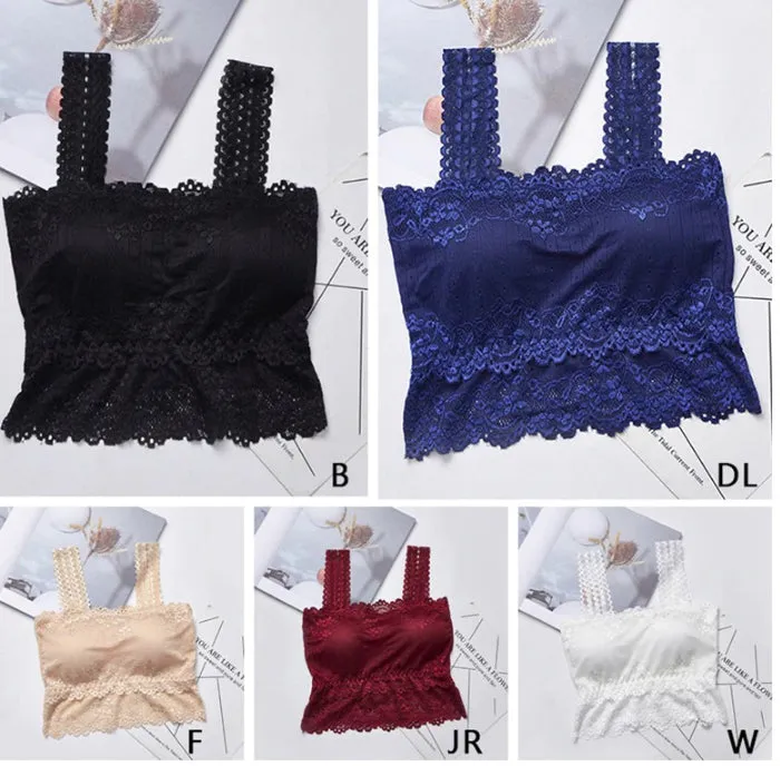 Padded Lace Embroidery Crop Top Bra-423