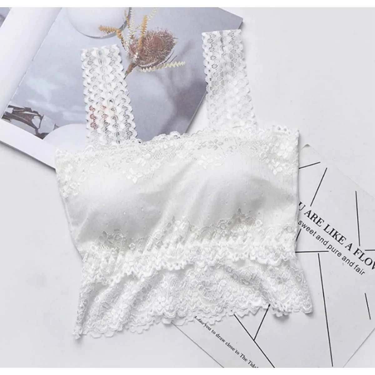 Padded Lace Embroidery Crop Top Bra-423