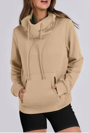 Parchment Zipped Pocket Plain Drawstring Hoodie