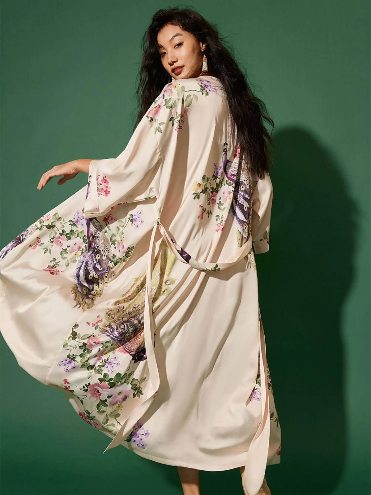 Peacock Beige Kimono Robe