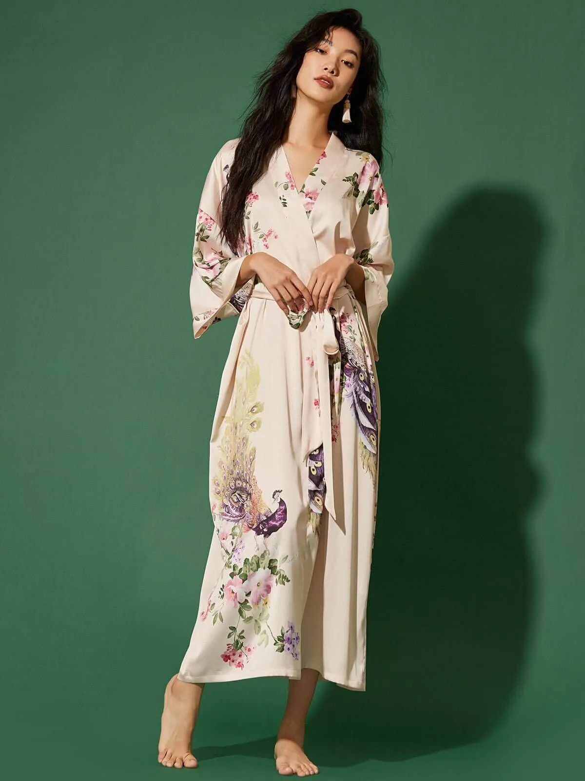 Peacock Beige Kimono Robe